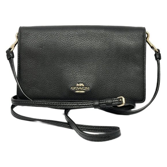 Auth COACH Hayden Foldover Crossbody Clutch 87401 Black Leather - - Picture 1 of 5